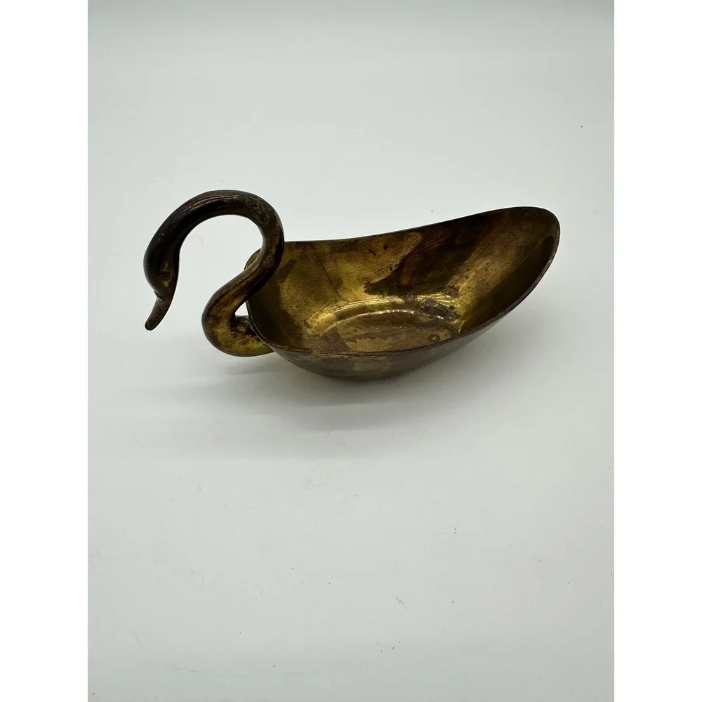 Vintage Brass‎ Swan Dish Trinket Bowl Catchall Made in India Gold 7 inch